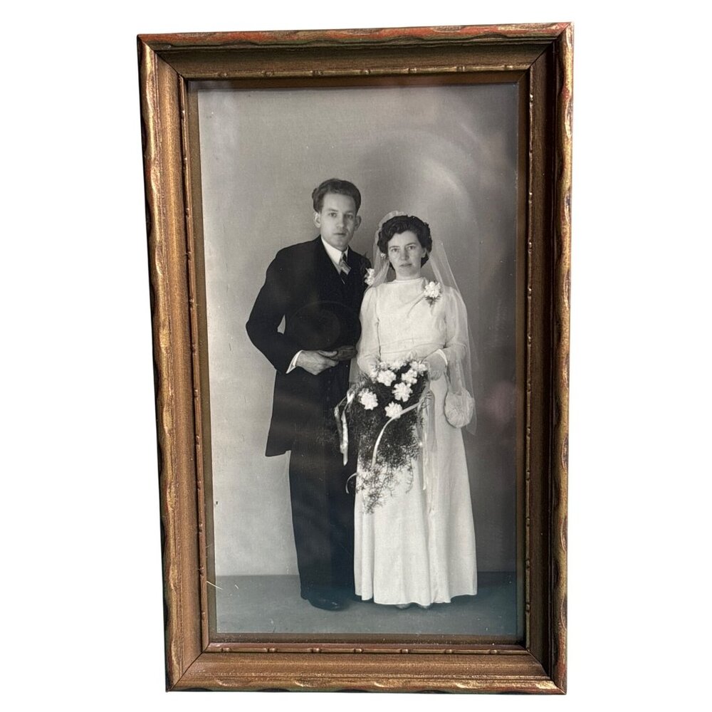 VTG Framed Black & White Wedding Photo 1930s-1940s